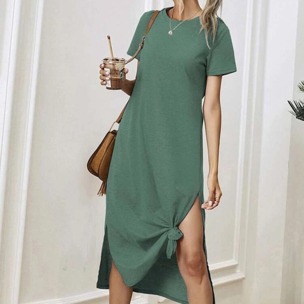 Solid split hem tee dress